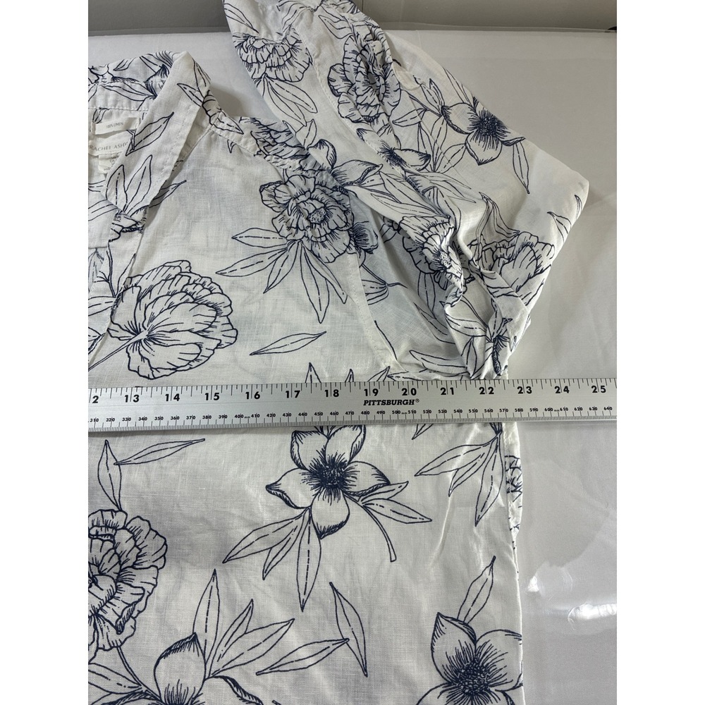 Rachel Ashwell Womens Large Linen Button Down Shirt Floral Botanical Navy White - Picture 4 of 11